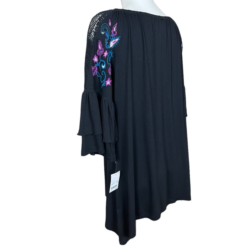 NY Collection Black Embroidered Lace Ruffle Sleeve Tunic Top Large NWT - Picture 8 of 13